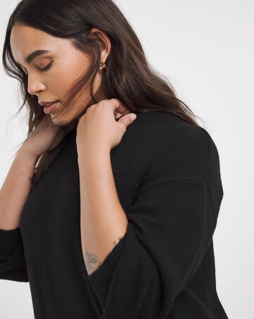 Cosy Yarn Black Crew Neck Mini Dress