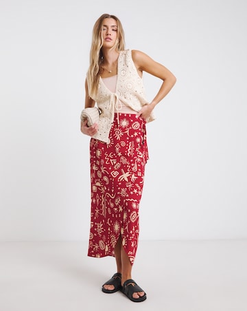 Simply Be Red Print Spun Viscose Wrap Midaxi Skirt