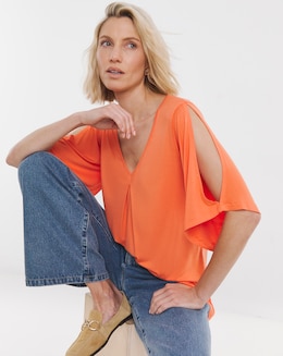 Split Sleeve V Neck Swing Top