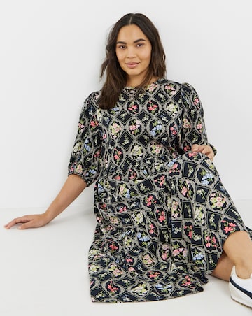 Simply Be Floral Tile Printed Tiered Midi Dress