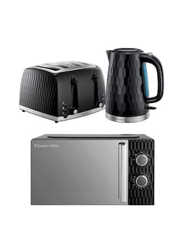 Russell Hobbs Black Honeycomb Bundle - Kettle, 4 Slice Toaster &amp; Microwave