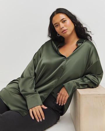 Khaki Satin Relaxed Shirt