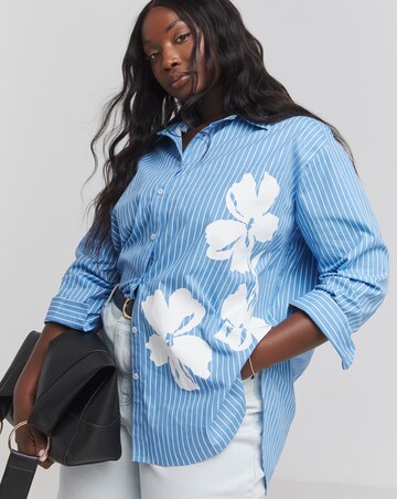 Placement Print Oversized Striped Poplin Shirt