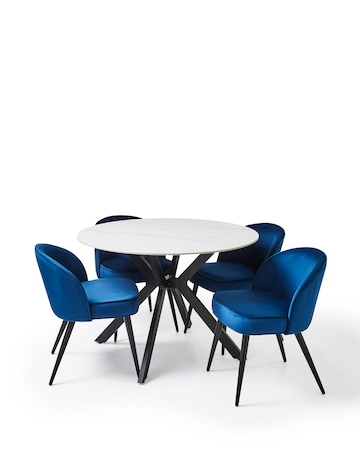 Brock Round Dining Table with 4 Emilie Velvet Chairs