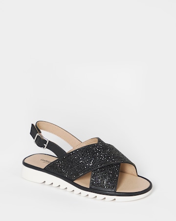 Cushion Walk Black Shimmer Sparkle Strap Slingbacks - Extra Wide Fit (EEE)