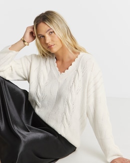 Simply Snug Ivory Scallop Edge Pointelle Jumper
