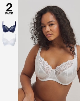 Pretty Secrets (2 Pack) Laura Full Cup Wired Bras (B-H) Navy/White