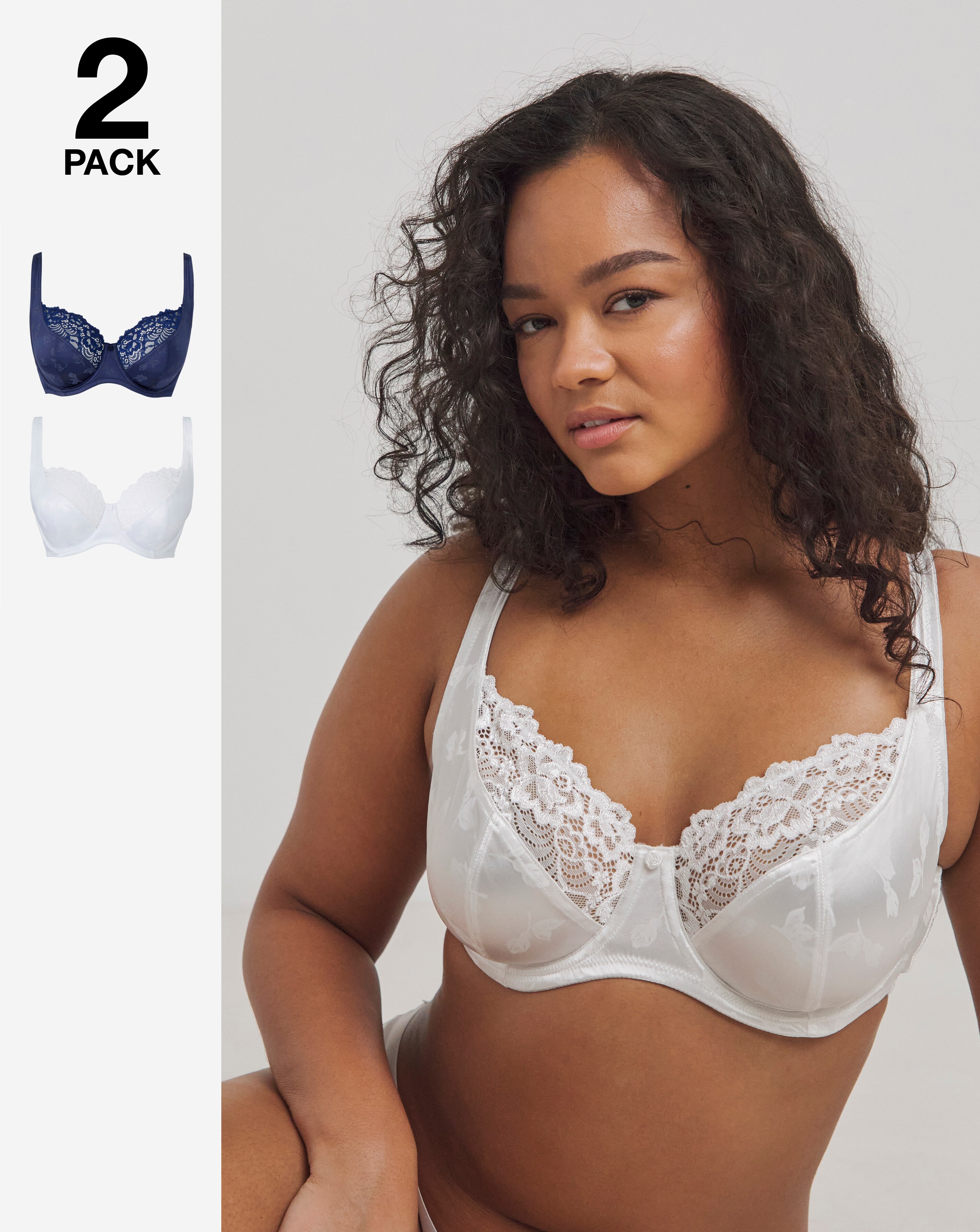 Pretty Secrets (2 Pack) Laura Full Cup Wired Bras (B-H) Navy/White