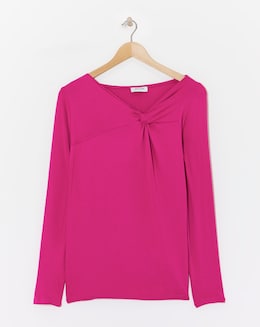 Magenta Twist Asymmetric Neck Long Sleeve Top