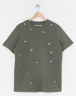 Pure Cotton Charcoal Crew Neck Scatter Embellished T-shirt