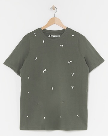 Pure Cotton Charcoal Crew Neck Scatter Embellished T-shirt