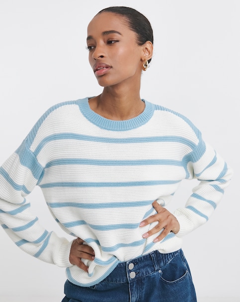 Blue Stripe Crew Neck Jumper