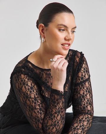 Simply Be Black Lace & Mesh Ruffle Top