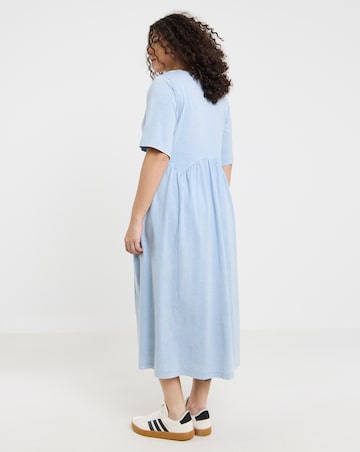 Blue Acid Wash Midi Smock Dress With Pockets