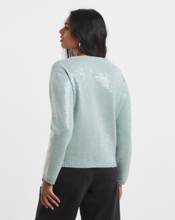 Simply Be Teal Crew Neck Clear Sequin Cardigan