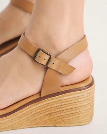 Alani Leather Wedge Sandal With Raffia Detailing - Wide Fit (E)