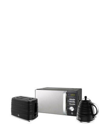 Swan Symphony Black Kettle, 2 Slice Toaster and Microwave Bundle
