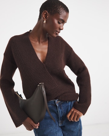 Chocolate Deep V Neck Knitted Jumper