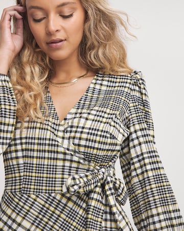 Textured Check Wrap Dress