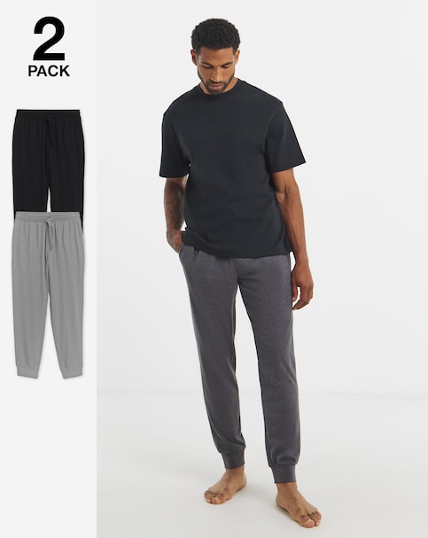 2 Pack Jersey Cuffed Lounge Joggers - Black/Charcoal