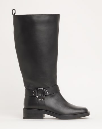 Dewey Leather Harness Detail Western Biker Boots - Wide Fit (E) & Curvy Calf