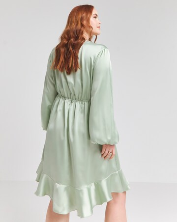 Flounce London Sage Green Heavy Satin Balloon Sleeve Mini Dress