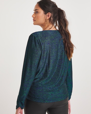 Joanna Hope Green/Blue Glitter Knit Wrap Top