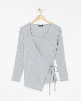 Grey 2 in 1 Long Sleeve Wrap Top