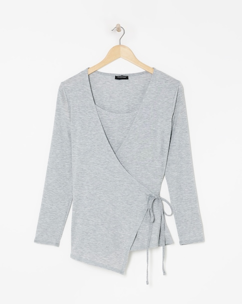 Grey 2 in 1 Long Sleeve Wrap Top