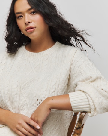 Cream Spliced Cable Knit Jumper