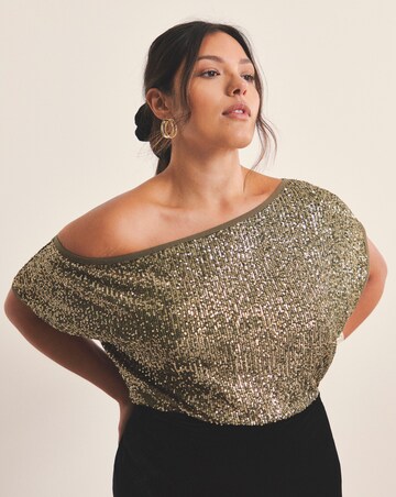 Olive Linear Sequin Off The Shoulder Top