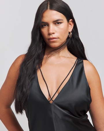 Black Criss Cross Satin Slip Dress