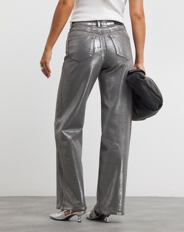 Silver Metallic Straight Leg Jean