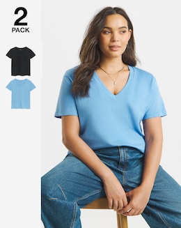 Black &amp; Blue 2 Pack Pure Cotton V Neck T-Shirts