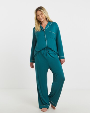 Figleaves Satin Trim Button Through Pyjama Set