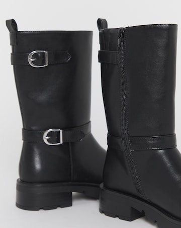 Flutter Chunky Biker Calf Boots - Extra Wide Fit (EEE)