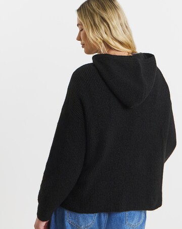 Cosy Yarn Black Ribbed Knitted Hoodie