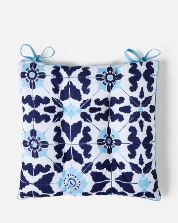 Tile Print Outdoor Set of 2 Seat Pads with Striped Reverse