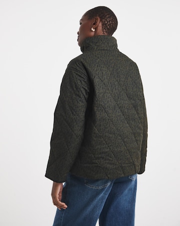 Khaki Leopard Funnel Neck Quilt Jacket