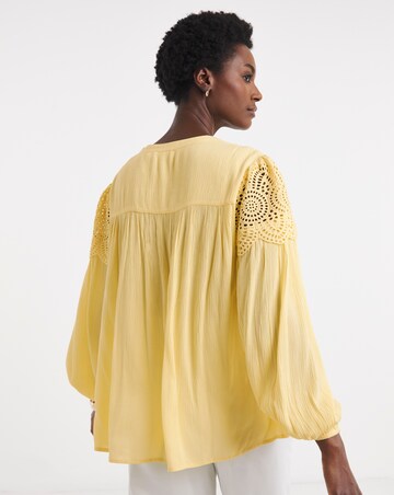 Broderie Trim Long Sleeve Blouse