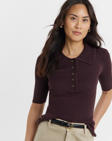 Ribbed Knit Polo Jumper