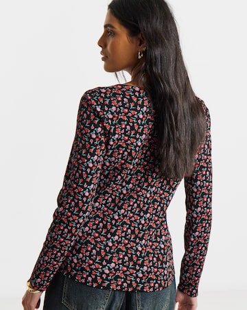 Ditsy Print Square Neck Pointelle Top