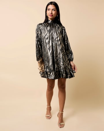 Little Mistress Black and Gold Foil Print Mini Dress