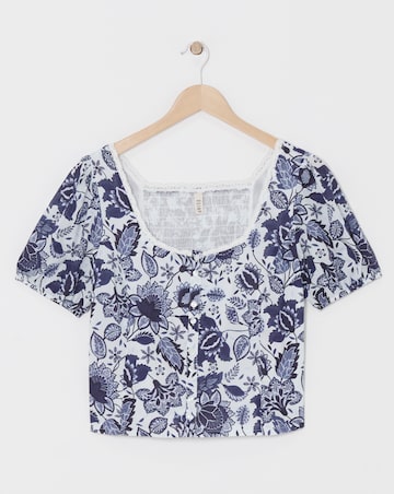 Anise Navy Print Button Front Co-Ord Top