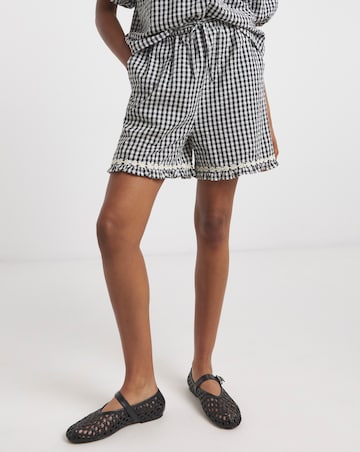 Neon Rose Gingham Seersucker Shorts with Pintuck Daisy Trims