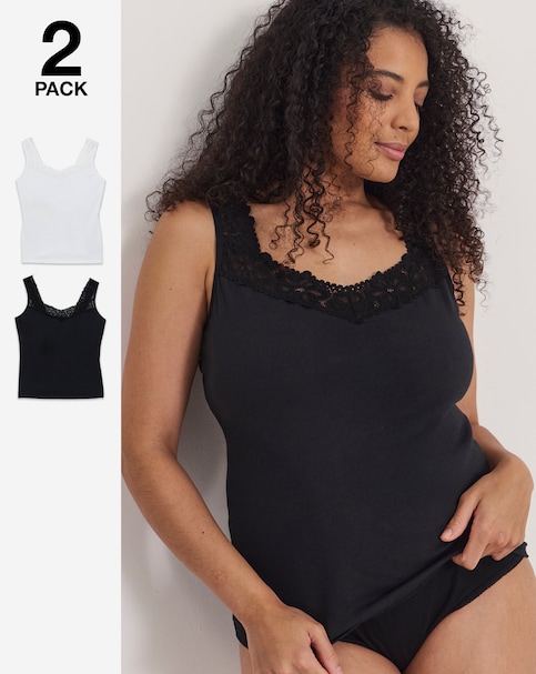 Pretty Secrets (2 Pack) Lace Trim Cotton Vests