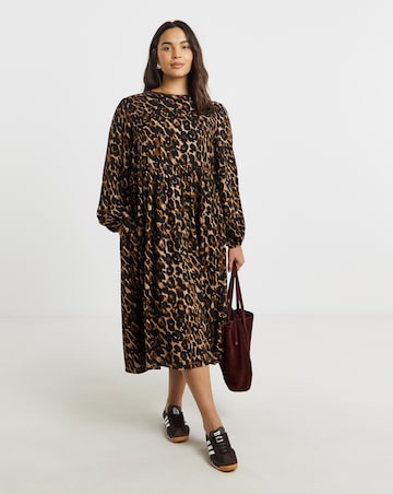 Simply Be Leopard Print Spun Viscose Midi Dress With Pockets