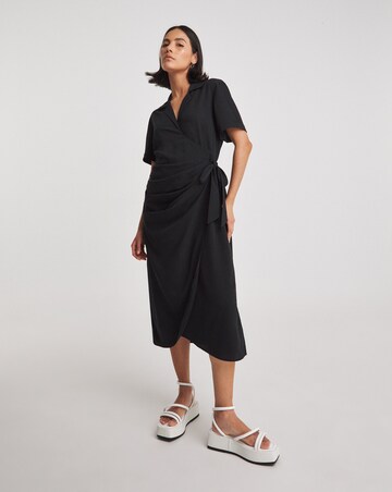 Black Wrap Midi Shirt Dress