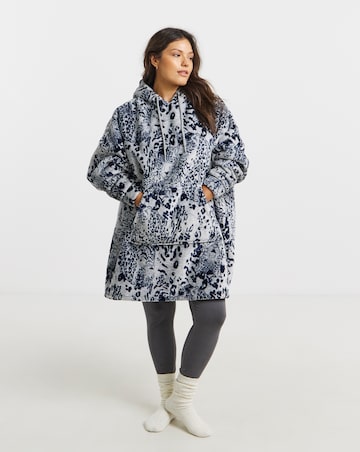 Oversized Leopard Print Fleece Hooded Lounge Dress