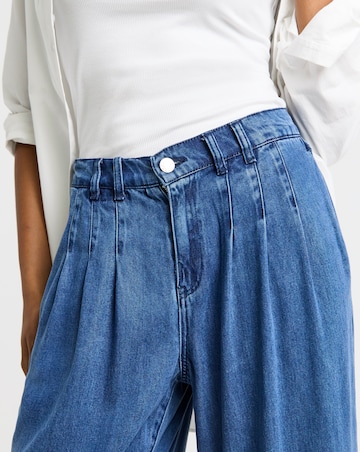 Simply Be Mid Blue Pleat Detail Lyocell Wide Leg Jeans